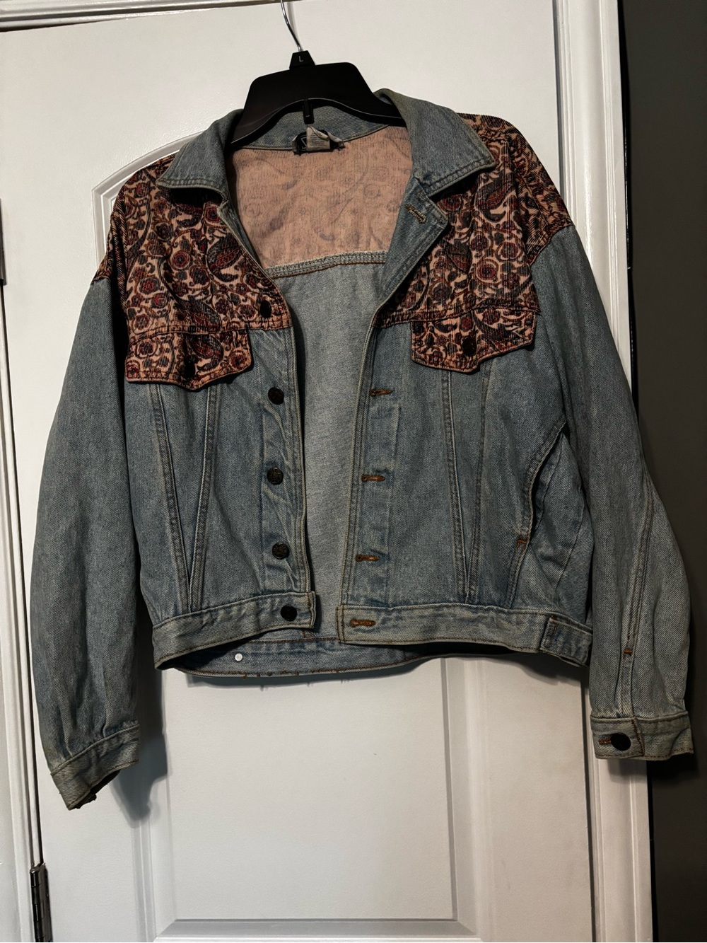 Zena Denim Jacket with Paisley & Floral Yoke - Blue Size Medium